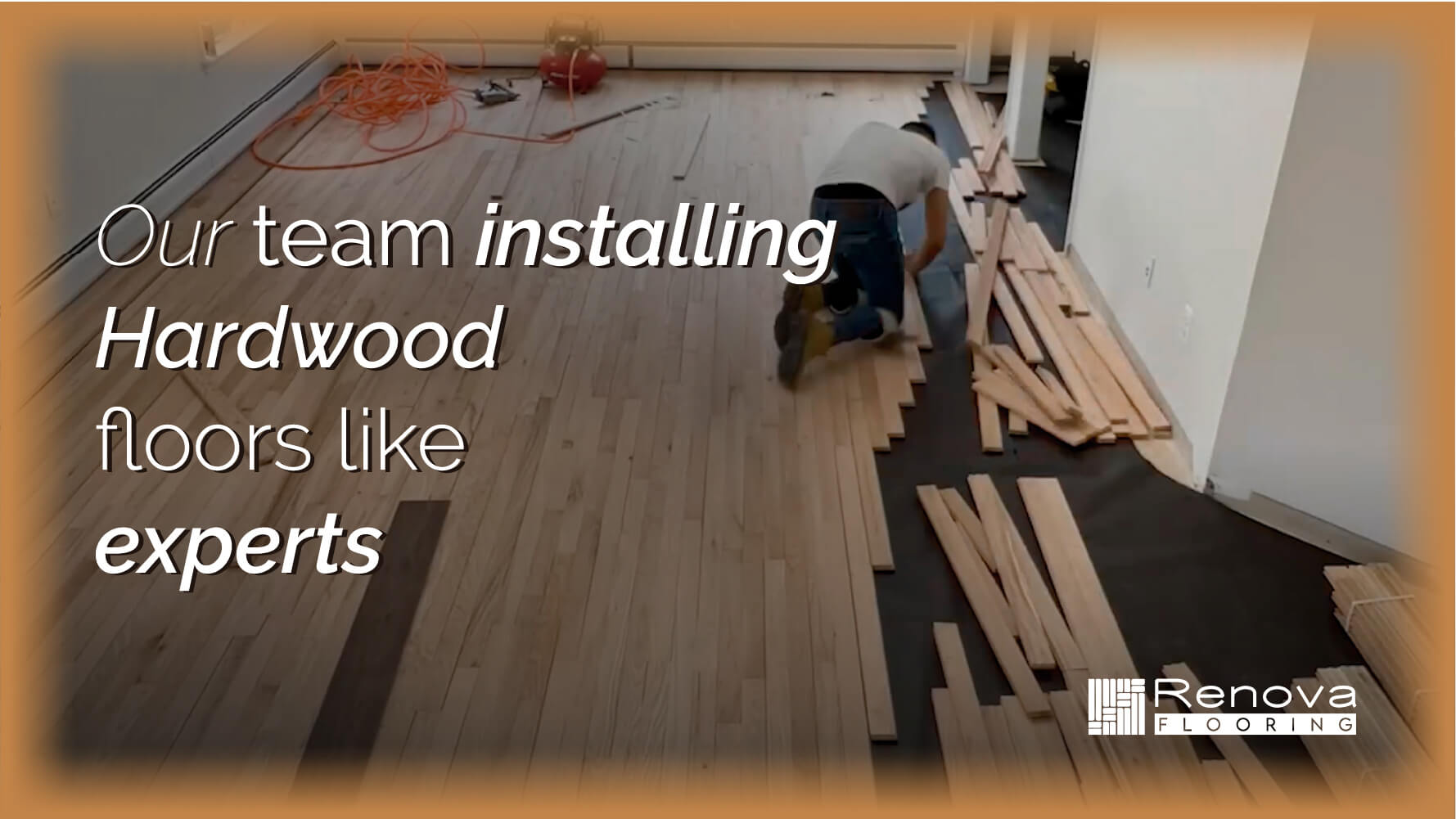 Our Team installing hardwood floors like experts